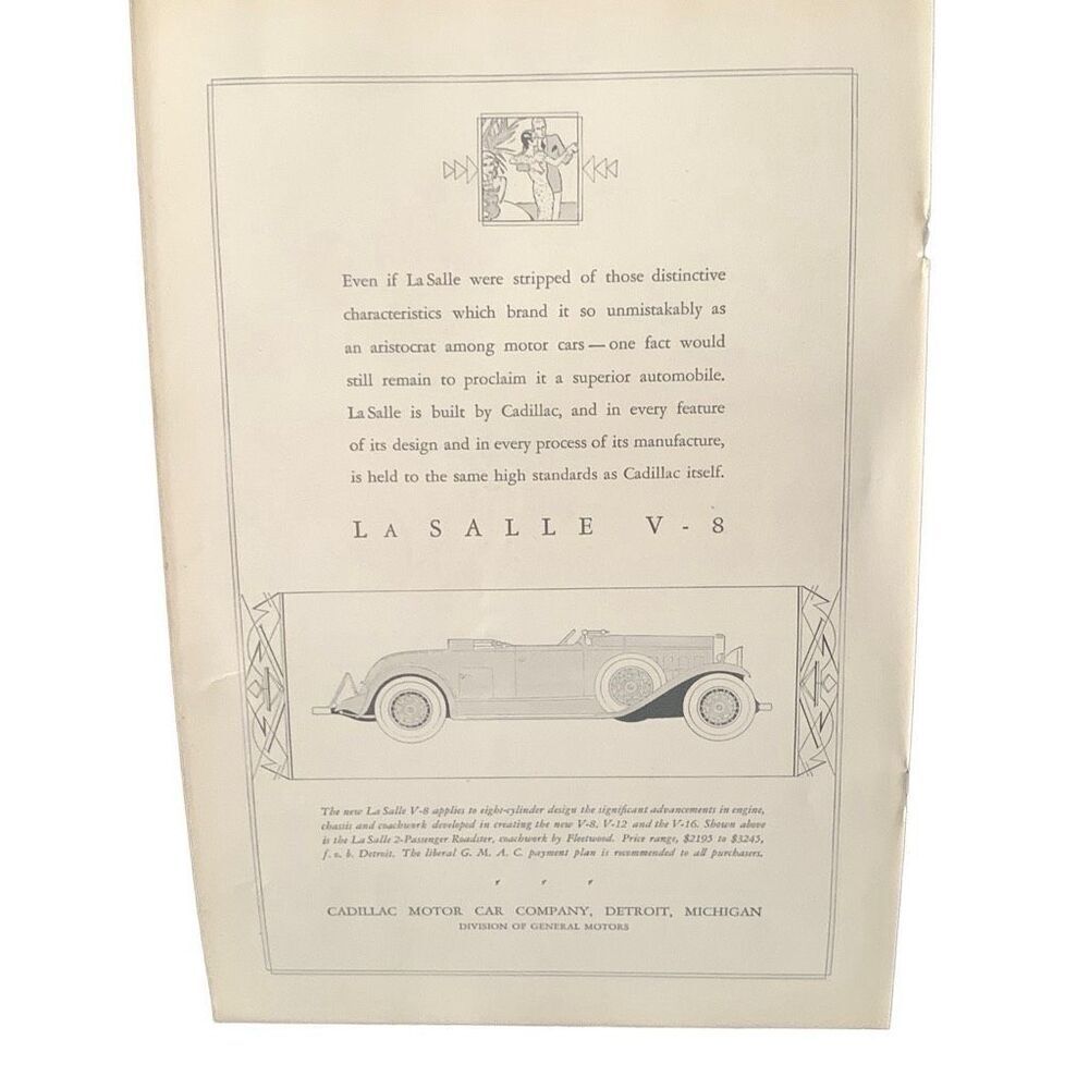 Vintage 1931 LaSalle V-8 Distinctive Characteristic Ad Advertisement